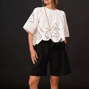 Chic White Eyelet Women's Blouse